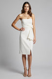 White Strapless Bodycon Midi Work Dress with Slit