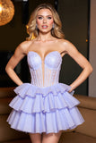 Lavender A Line Corset Tiered Short Cocktail Dress with Lace