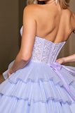 Lavender A Line Corset Tiered Short Cocktail Dress with Lace