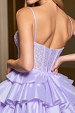 Lavender A Line Corset Satin Short Cocktail Dress with Lace