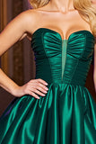 Dark Green A-Line Sweetheart Satin Mini Cocktail Dress
