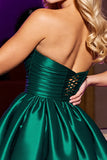 Dark Green A-Line Sweetheart Satin Mini Cocktail Dress