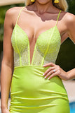 Sparkly Light Yellow Corset Beaded Satin Mini Cockctail Dress