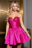Sparkly A Line Fuchsia Corset Short Cocktail Dress with Beading
