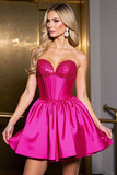 Sparkly A Line Fuchsia Corset Short Cocktail Dress with Beading