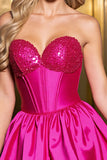 Sparkly A Line Fuchsia Corset Short Cocktail Dress with Beading