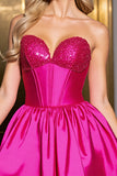 Sparkly A Line Fuchsia Corset Short Cocktail Dress with Beading