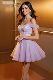 Sparkly Beaded Lilac Corset A Line Short Cocktail Dress