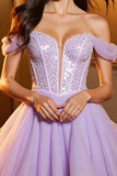Sparkly Beaded Lilac Corset A Line Short Cocktail Dress