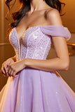 Sparkly Beaded Lilac Corset A Line Short Cocktail Dress