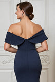 Navy Mermaid Off the Shoulder Long Mother of the Bride Dress with Appliques
