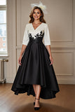 Black and White A Line High Low Mother of the Bride Dress wth Lace