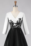 Black and White High Low A Line Mother of the Bride Dress wth Appliques