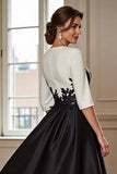 Black and White A Line High Low Mother of the Bride Dress wth Lace