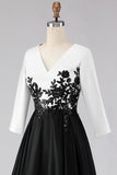 Black and White High Low A Line Mother of the Bride Dress wth Appliques