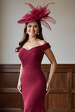 Burgundy Mermaid Off the Shoulder Long Satin Mother of the Bride Dress