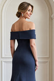 Navy Off the Shoulder Mermaid Mother of the Bride Dress with Lace