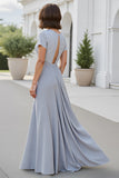 Sparkly Silver V Neck A Line Sequined Long Mother Of The Bride Dress