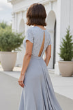 Sparkly Silver V Neck A Line Sequined Long Mother Of The Bride Dress