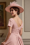 Dusty Sage Ruched Short Sleeves A Line Long Mother Of The Bride Dress