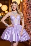 Sparkly Corset A Line Lilac Mini Cocktail Dress with Beading