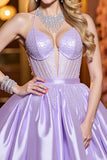 Sparkly Corset A Line Lilac Mini Cocktail Dress with Beading