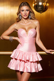 Sweetheart Blush Ruffled A Line Satin Short Cocktail Dress