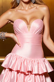 Sweetheart Blush Ruffled A Line Satin Short Cocktail Dress