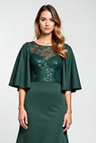 Sparkly Pine Satin A Line Midi Mother of the Bride Dress with Half Sleeves
