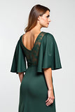 Sparkly Pine Satin A Line Midi Mother of the Bride Dress with Half Sleeves