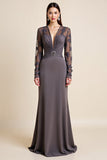Sparkly Steel Grey Long Sleeves Beaded Sheath Mother Of The Bride Dress