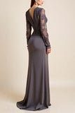 Sparkly Steel Grey Long Sleeves Beaded Sheath Mother Of The Bride Dress