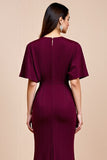 Burgundy Satin Mermaid Flutter Sleeves Long Mother Of The Bride Dress