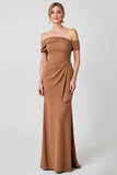 Brown Mermaid Off the Shoulder Long Mother of the Bride Dress with Ruffles