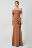 Brown Mermaid Off the Shoulder Long Mother of the Bride Dress with Ruffles