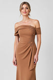 Brown Mermaid Off the Shoulder Long Mother of the Bride Dress with Ruffles