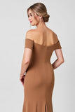 Brown Mermaid Off the Shoulder Long Mother of the Bride Dress with Ruffles
