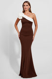 One Shoulder Mermaid Black Satin Long Formal Dress