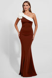 One Shoulder Mermaid Black Satin Long Formal Dress