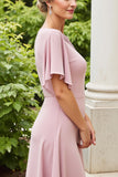 Dusty Rose Satin Sheath Long Mother of the Bride Dress with Half Sleeves