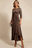 Twilight Sheath Chiffon Long Mother of the Bride Dress with 3/4 Sleeves
