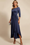 Twilight Sheath Chiffon Long Mother of the Bride Dress with 3/4 Sleeves