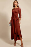 Twilight Sheath Chiffon Long Mother of the Bride Dress with 3/4 Sleeves