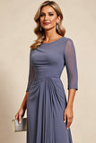 Twilight Sheath Chiffon Long Mother of the Bride Dress with 3/4 Sleeves