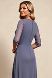 Twilight Sheath Chiffon Long Mother of the Bride Dress with 3/4 Sleeves