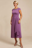 Sparkly Purple Chiffon A Line Beaded Long Mother of the Bride Dress with Ruffles