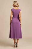Sparkly Purple Chiffon A Line Beaded Long Mother of the Bride Dress with Ruffles