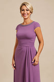 Sparkly Purple Chiffon A Line Beaded Long Mother of the Bride Dress with Ruffles
