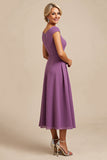 Sparkly Purple Chiffon A Line Beaded Long Mother of the Bride Dress with Ruffles