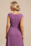 Sparkly Purple Chiffon A Line Beaded Long Mother of the Bride Dress with Ruffles